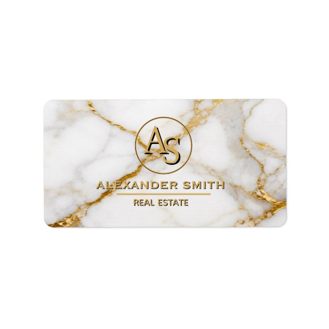 Étiquette Luxury White Marble Gold Monogram Real Estate  (Devant)