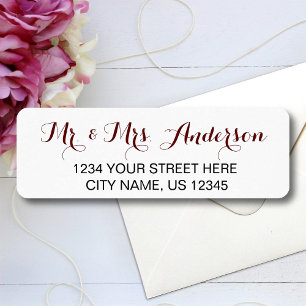 Étiquette M. Et Mme Elegant Script Nom du Mariage Adresse