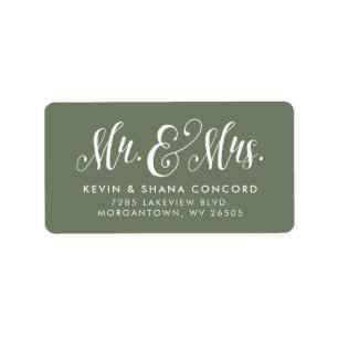 Étiquette M. et Mme newlysée sage adresse de retour verte