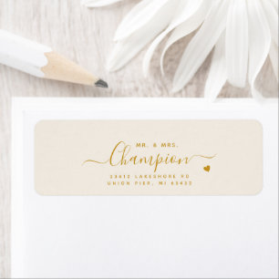 Étiquette M. & Mme Gold Script Mariage Adresse de retour