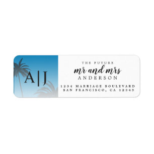 Étiquette M. Mme Monogram Beach Mariage Retour Adresse