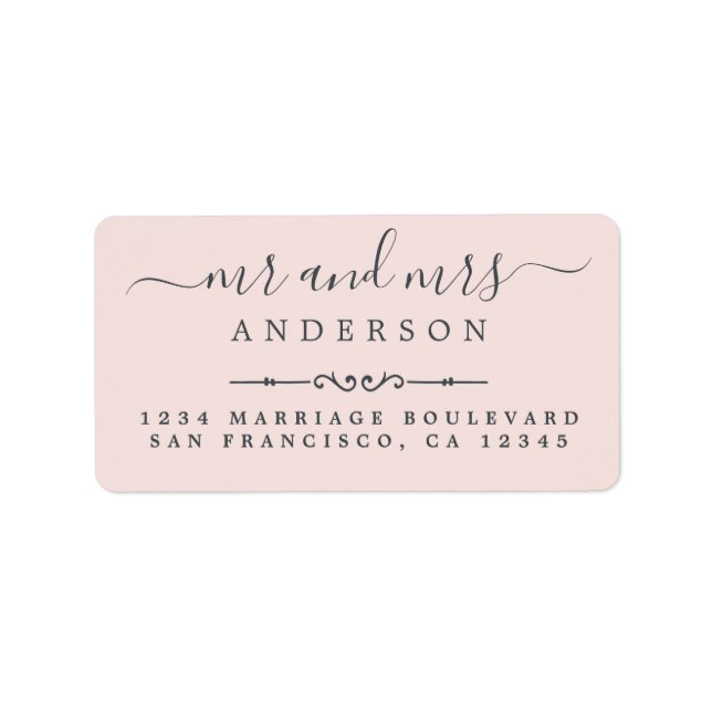 Étiquette M. Mme Script Pastel Mariage rose Adresse de retou (Devant)