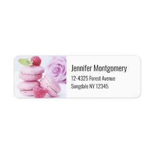 Étiquette Macarons framboises roses Pâtisserie française Pho