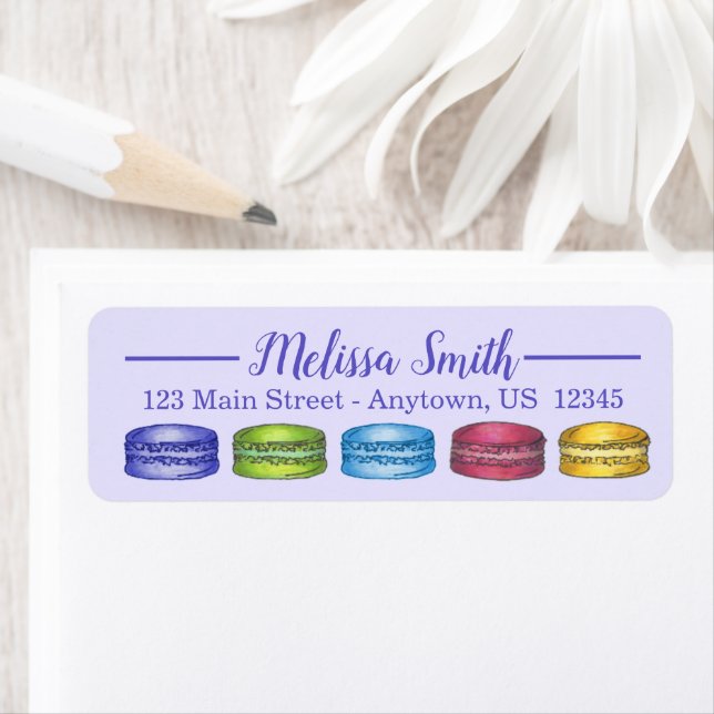 Étiquette Macarons français pastel Tea Party pour enterremen (En situation)