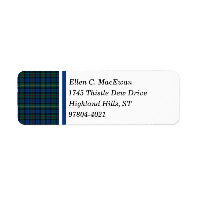 Étiquette MacEwan Clan Royal Blue et Green Scottish Tartan (Devant)