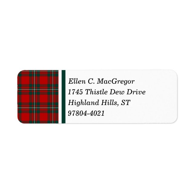 Étiquette MacGregor Clan Rouge et Tartan vert de la forêt (Devant)