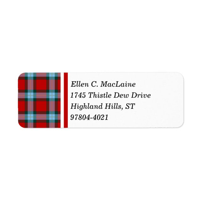 Étiquette MacLaine Clan Red et Sky Blue Scottish Tartan (Devant)