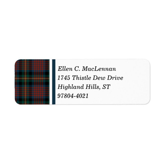 Étiquette MacLennan Clan Navy Tartan bleu et rouge écossais (Devant)