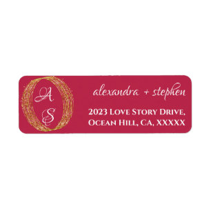Étiquette Magenta Calligraphie Couple Nom Monogram Mariage