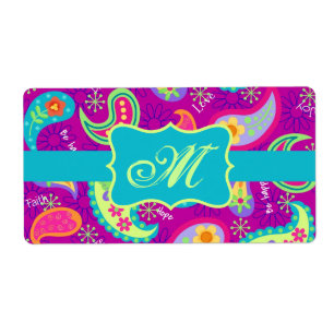 Étiquette Magenta Purple Turquoise Modern Paisley Pattern