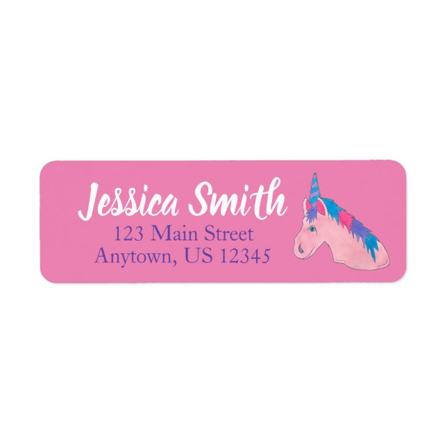 Étiquette Magique Pink Purple Horn Unicorn Cheval Mythique (Devant)