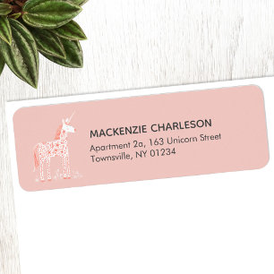 Étiquette Magique Unicorn rose Adresse de retour personnalis
