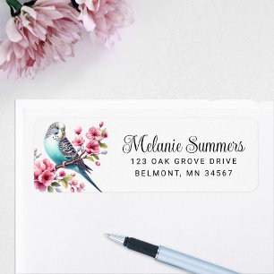 Étiquette Magnifique Budgie aux fleurs roses Adresse de reto