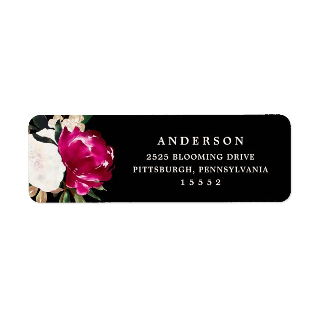 Étiquette Magnolia peint sur noir | MARIAGE (Devant)