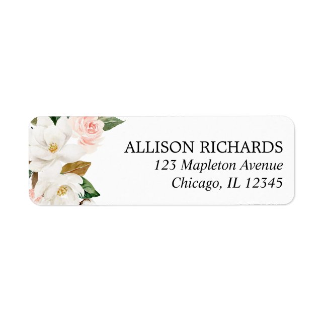 Étiquette Magnolia rose blanc rustique fleuri vert (Devant)