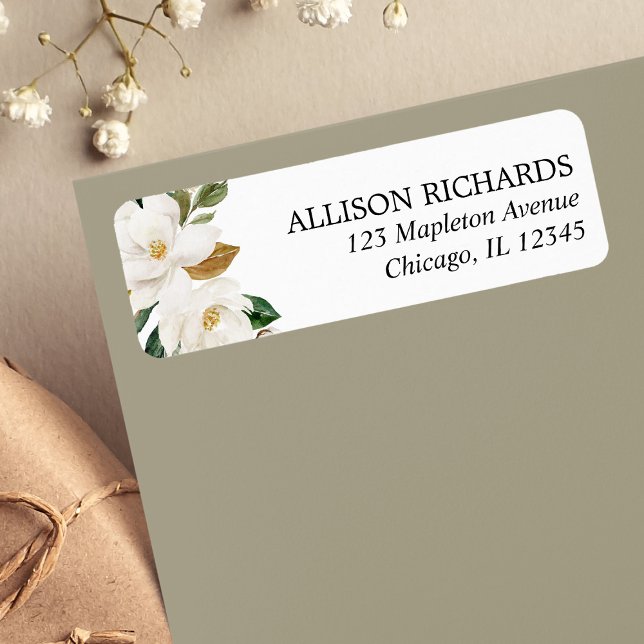 Étiquette Magnolia verdure crème blanche aquarelles florales (Créateur téléchargé)