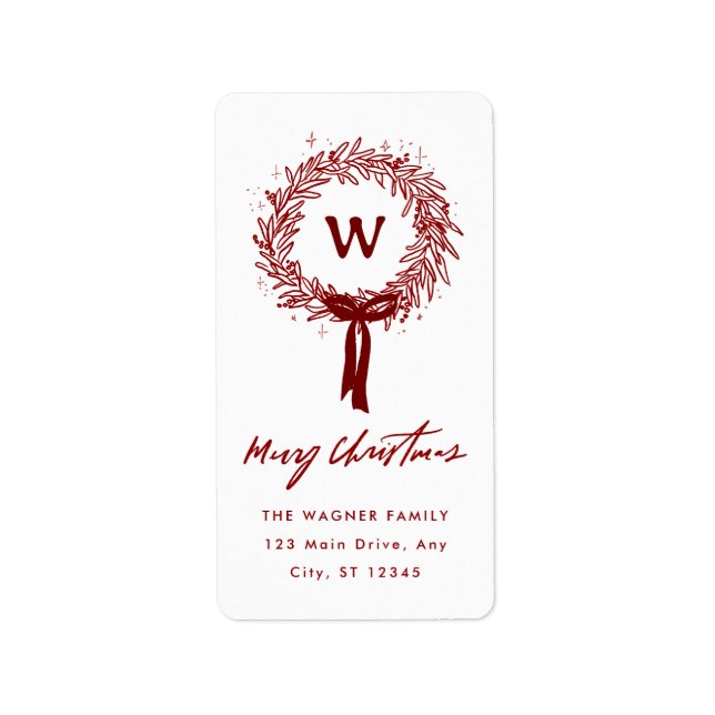 Étiquette Main fantaisiste tiré Doodle Wreath Noël (Devant)