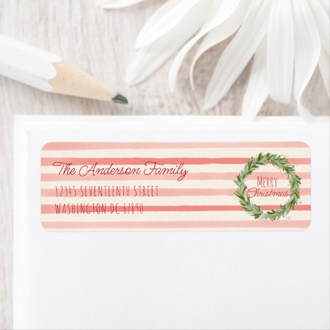 Étiquette Main rétro tirée rouge vert de Noël couronne (En situation)