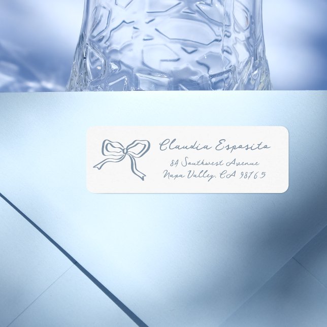 Étiquette Main Whimsical Tirée Bow Illusturated Bleu (Return Address label Mock-up)