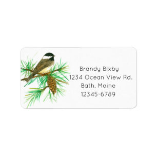 Étiquette Maine State Bird Chickadee Pine Cone Adresse