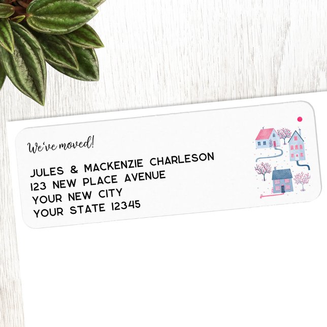Étiquette Maison aquarelle Changement d'adresse (We have moved new home return address labels featuring house art)