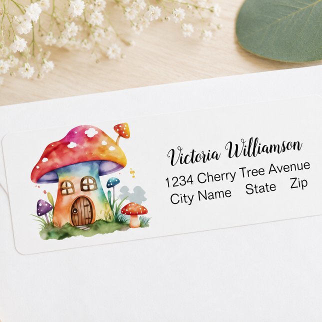 Étiquette Maison de champignons Whimsical Cute Aquarelle per (Add name & address details to customize)