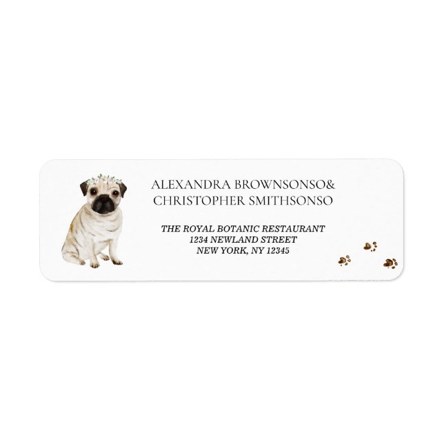 Étiquette Maison de chien Pug Nouveaux Mariés Mariage (Devant)