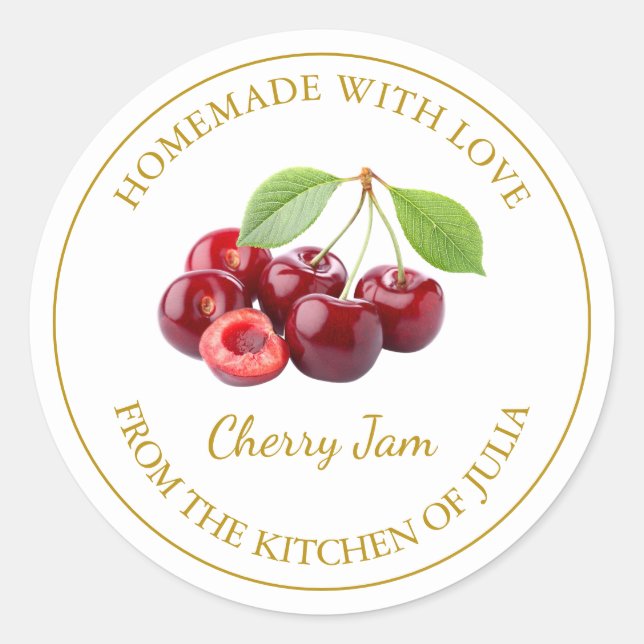 Étiquette maison de confiture de cerisier | Blanc (Devant)