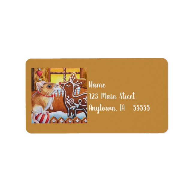 Étiquette Maison en pain d'épice Souris & Reindeer Aquarelle (Devant)