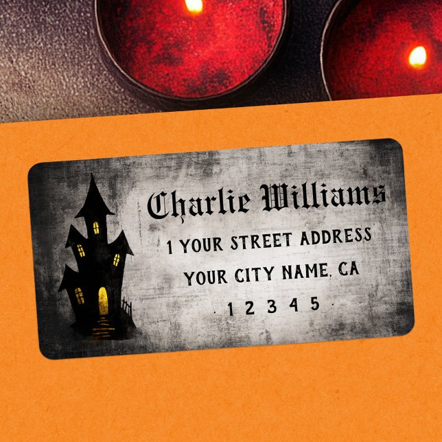 Étiquette Maison hantée effrayante adresse de retour Hallowe (Spooky haunted house Halloween return address Label)