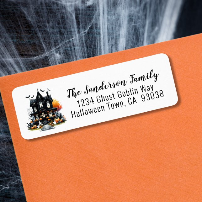 Étiquette Maison Hantée Halloween Adresse de Retour (Haunted House Halloween Party Label)