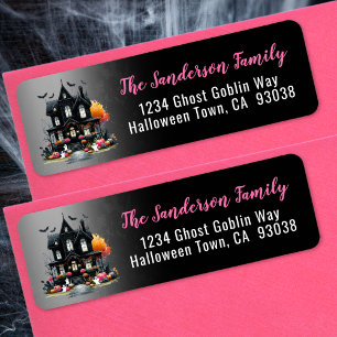Étiquette Maison Hantée Rose Halloween Adresse de Retour
