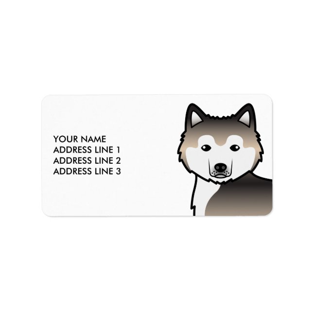 Étiquette Malamute Alaskan Sable de dessin animé et texte pe (Devant)
