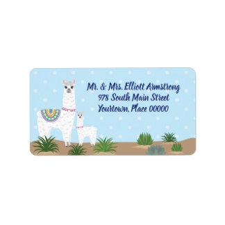 Étiquette Mama Llama and Baby Blue Dot Baby Return Adresse