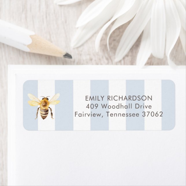 Étiquette Mama to Bee Honey Baby shower bleu Retour Adresse (En situation)
