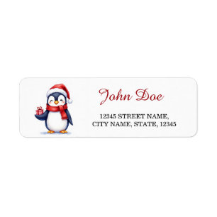 Étiquette Manchot avec boîte cadeau Noël Adresse de Retour