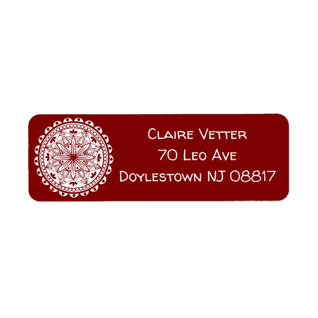 Étiquette Mandala rouge profond (Devant)