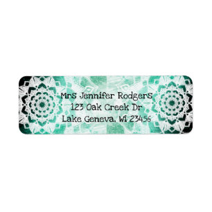 Étiquette Mandala vert et blanc Abstrait