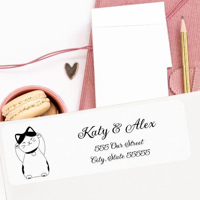 Étiquette Maneki Neko, chat chanceux noir et blanc (Créateur téléchargé)