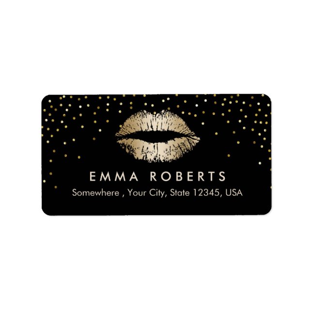 Étiquette Maquillage Artiste Gold Lips Confetti Beauty Salon (Devant)