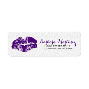 Étiquette Maquillage blanc & violet Floral Damas