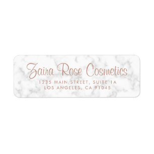 Étiquette Marble Rose Gold Script Business Return Adresse