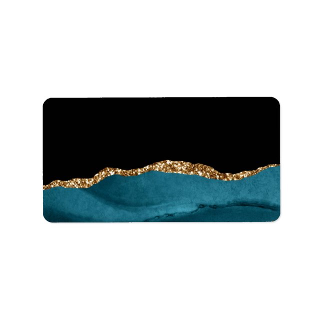 Étiquette Marbre Agate Bleue Glamour Glitters Dorés (Devant)