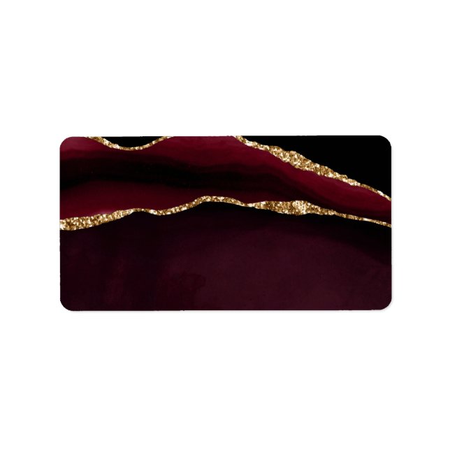 Étiquette Marbre Agate Chic Noir Violet Paillettes Dorées (Devant)