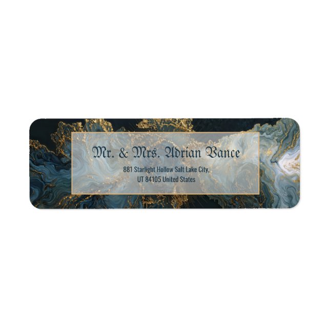 Étiquette Marbre Agate Feuille D'Or Marine Adresse De Retour (Devant)