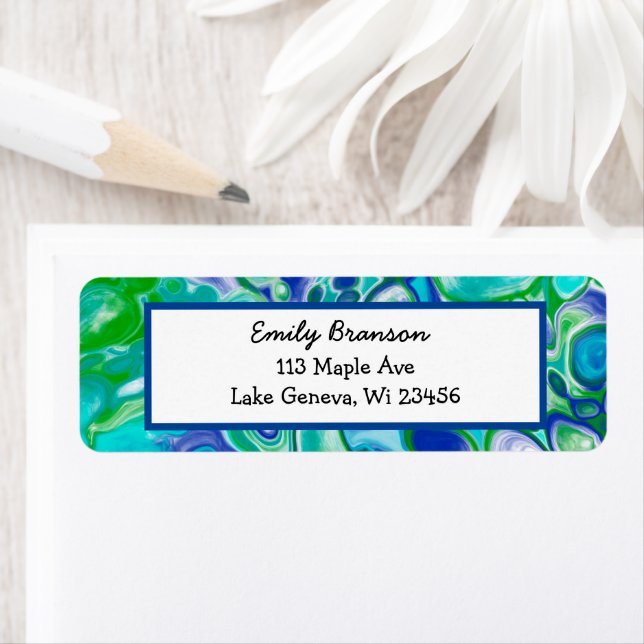 Étiquette Marbre bleu et vert Fluid Art Abstrait (En situation)