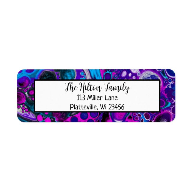 Étiquette Marbre bleu et violet Fluide Art (Devant)