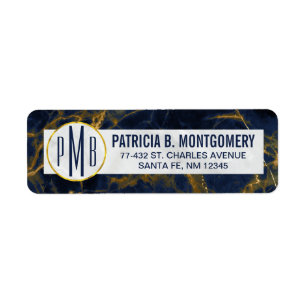 Étiquette Marbre bleu marine et or Marbre moderne Monogramme