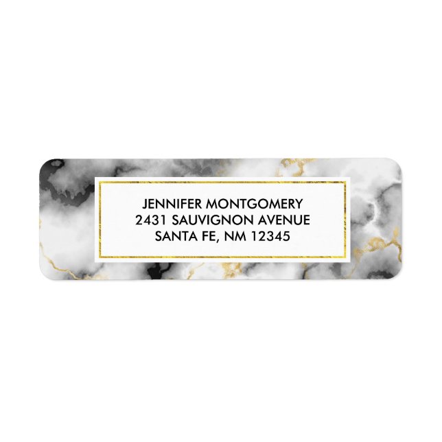 Étiquette Marbre gris lisse moderne avec ruban or (Devant)