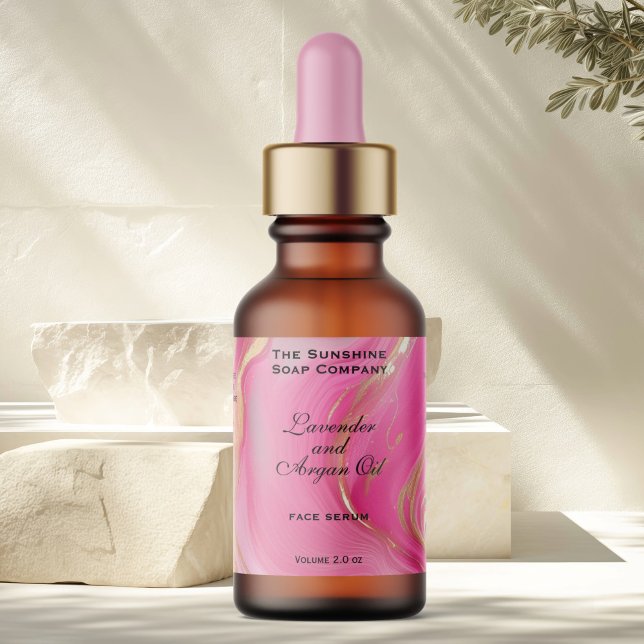 Étiquette Marbre rose et Cosmétique or Bouteille de goutte (Créateur téléchargé)